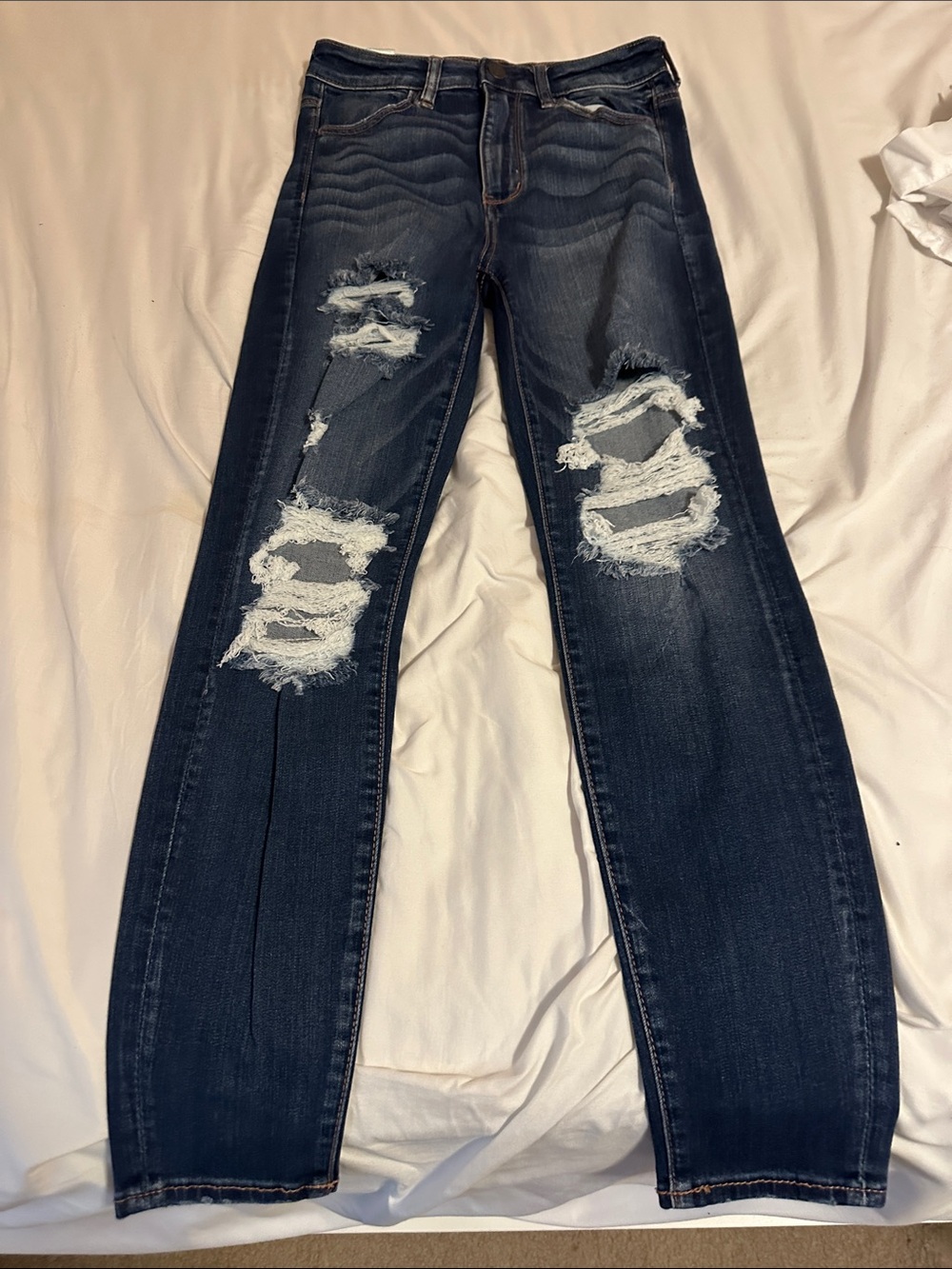 American Eagle Outfitters Dark Blue Distressed Skinny Jeans